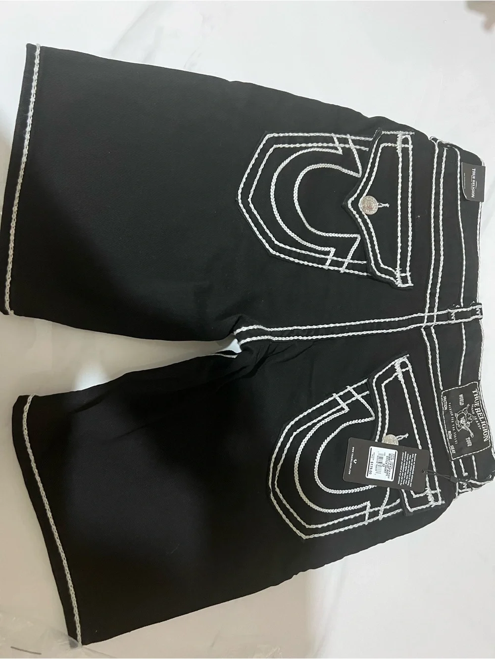 True Religion Black Jeans with White Braided Stitching